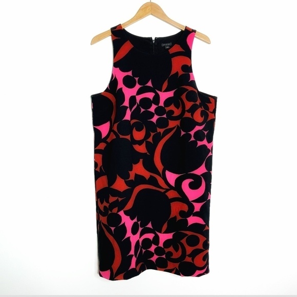 Ann Taylor Plus Size Shift Dress Sleeveless Retro Print Black Bright Pink Sz 16 - Picture 3 of 16